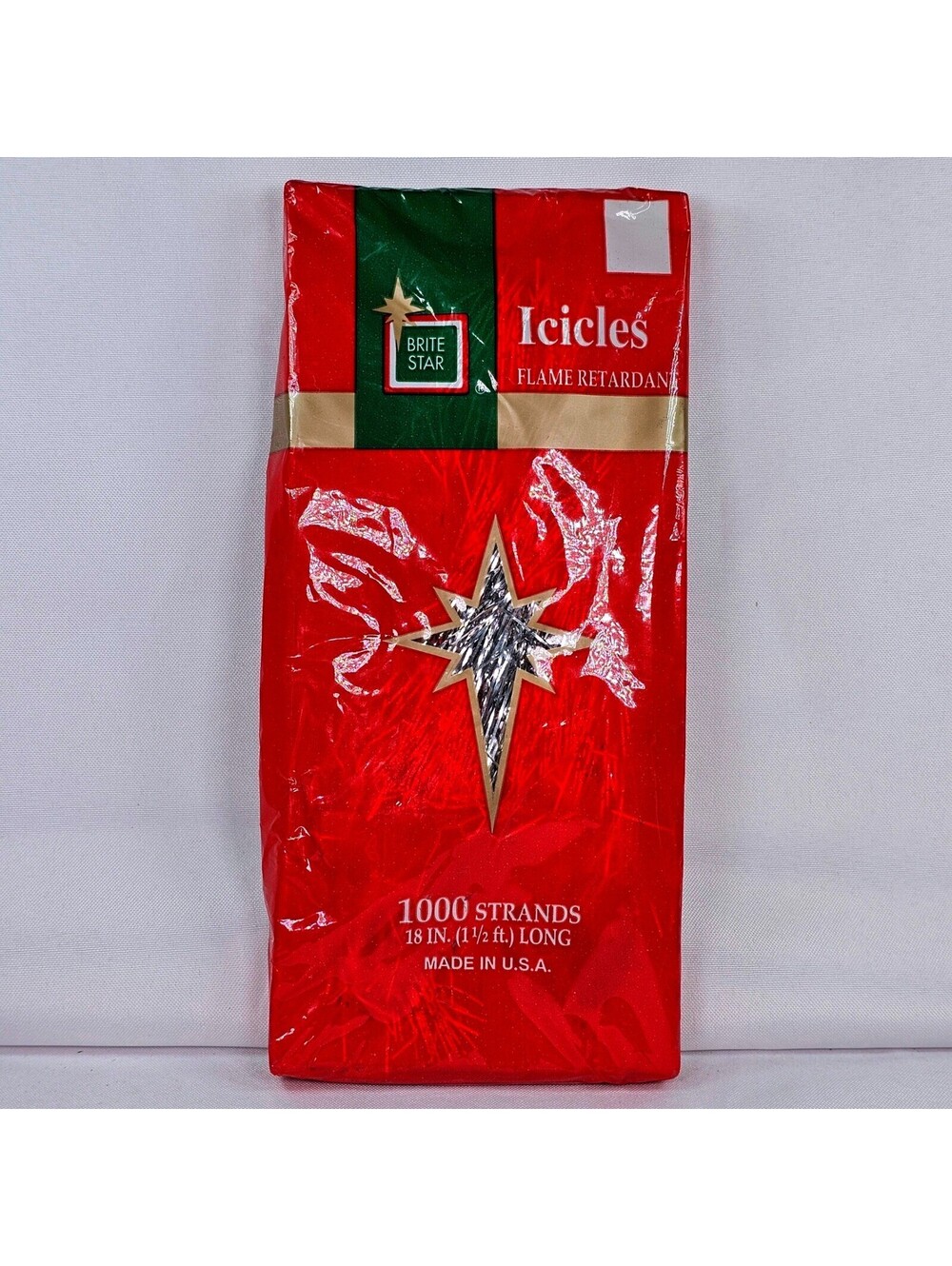 Vintage Brite Star Christmas Icicles Silver Tinsel 1000 Strands 18in USA New
